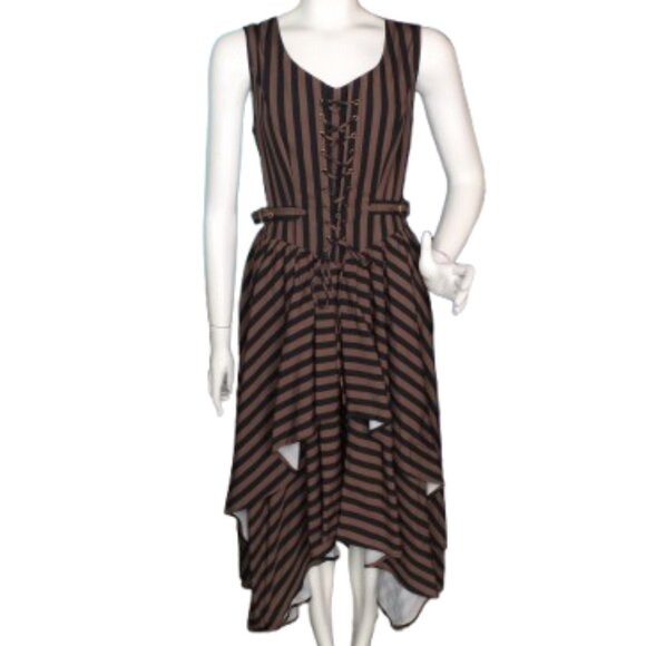 Scarlet Darkness Dresses & Skirts - new SCARLET DARKNESS Dress, 10, Brown/Black Stripes, Hi-Low Skirt, Lace/Buckles